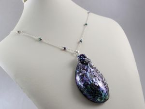 Paua abalone hematyt i srebro łańcuszek - srebro - ChileArt